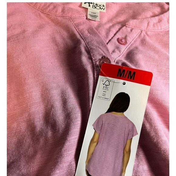 New Black Bow Slub Henley T-shirt - Picture 4 of 5